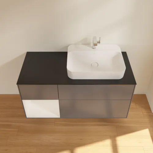 VILLEROY BOCH Toaletní skříňka Finion, s osvětlením, 3 výsuvy, 1200 x 603 x 501 mm, antracitový matný lak / lesklý bílý lak / černé matné sklo #F392GFGK, obrázek 4