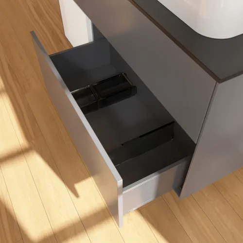 VILLEROY BOCH Toaletní skříňka Finion, s osvětlením, 3 výsuvy, 1200 x 603 x 501 mm, antracitový matný lak / lesklý bílý lak / černé matné sklo #F392GFGK, obrázek 7