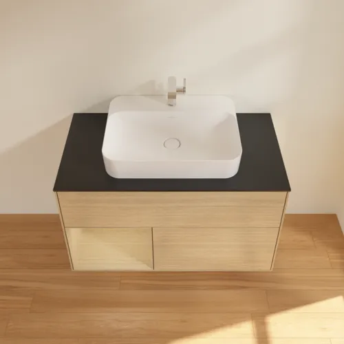 VILLEROY BOCH Toaletní stolek Finion, s osvětlením, 2 výsuvy, 1000 x 603 x 501 mm, dubová dýha / dubová dýha / sklo černé matné #F362PCPC, obrázek 4