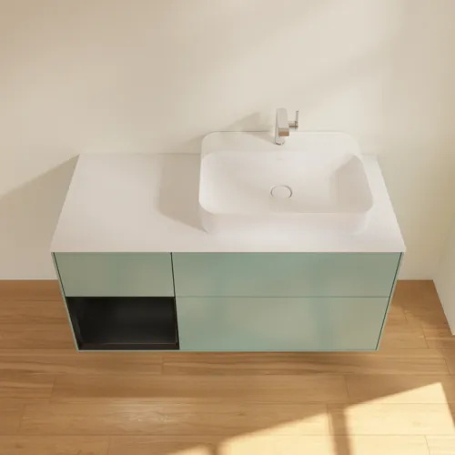 VILLEROY BOCH Toaletní skříňka Finion, s osvětlením, 3 výsuvy, 1200 x 603 x 501 mm, olivový matný lak / černý matný lak / bílé matné sklo #F391PDGM, obrázek 4