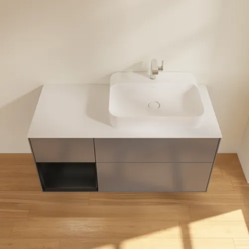 VILLEROY BOCH Toaletní skříňka Finion, s osvětlením, 3 výsuvy, 1200 x 603 x 501 mm, antracitový matný lak / černý matný lak / bílé matné sklo #F391PDGK, obrázek 4