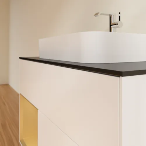 VILLEROY BOCH Toaletní skříňka Finion, s osvětlením, 2 výsuvy, 1000 x 603 x 501 mm, bílý matný lak / zlatý matný lak / černé matné sklo #F362HFMT, obrázek 6