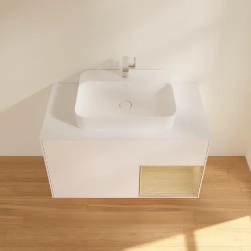 VILLEROY BOCH Toaletní skříňka Finion, s osvětlením, 2 výsuvy, 1000 x 603 x 501 mm, bílý matný lak / dubová dýha / sklo bílé matné #F371PCMT, obrázek 4
