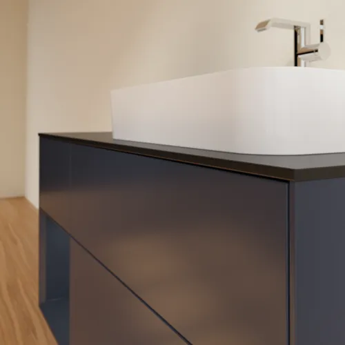 VILLEROY BOCH Toaletní skříňka Finion, s osvětlením, 3 výsuvy, 1200 x 603 x 501 mm, Midnight Blue Matt Lacquer / Midnight Blue Matt Lacquer / Glass Black Matt #F392HGHG, obrázek 6