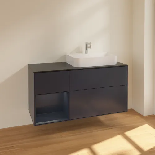 VILLEROY BOCH Toaletní skříňka Finion, s osvětlením, 3 výsuvy, 1200 x 603 x 501 mm, Midnight Blue Matt Lacquer / Midnight Blue Matt Lacquer / Glass Black Matt #F392HGHG, obrázek 2