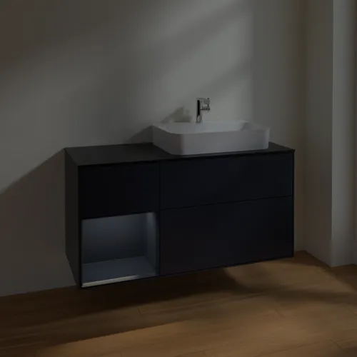 VILLEROY BOCH Toaletní skříňka Finion, s osvětlením, 3 výsuvy, 1200 x 603 x 501 mm, Midnight Blue Matt Lacquer / Midnight Blue Matt Lacquer / Glass Black Matt #F392HGHG, obrázek 5