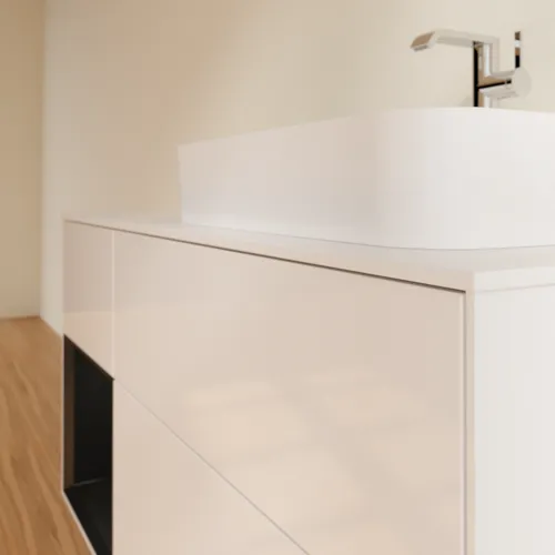 VILLEROY BOCH Toaletní skříňka Finion, s osvětlením, 3 výsuvy, 1200 x 603 x 501 mm, lesklý bílý lak / černý matný lak / sklo bílé matné #F391PDGF, obrázek 6
