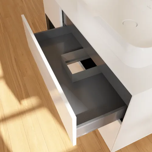 VILLEROY BOCH Toaletní skříňka Finion, s osvětlením, 3 výsuvy, 1200 x 603 x 501 mm, lesklý bílý lak / černý matný lak / sklo bílé matné #F391PDGF, obrázek 8