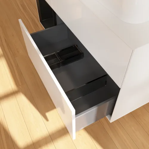 VILLEROY BOCH Toaletní skříňka Finion, s osvětlením, 3 výsuvy, 1200 x 603 x 501 mm, lesklý bílý lak / černý matný lak / sklo bílé matné #F391PDGF, obrázek 7