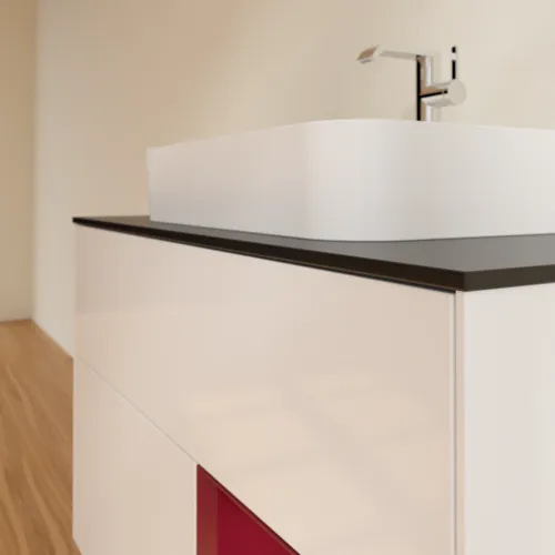 VILLEROY BOCH Toaletní skříňka Finion, s osvětlením, 2 výsuvy, 1000 x 603 x 501 mm, lesklý bílý lak / matný lak Pivoňka / matné černé sklo #F372HBGF, obrázek 6