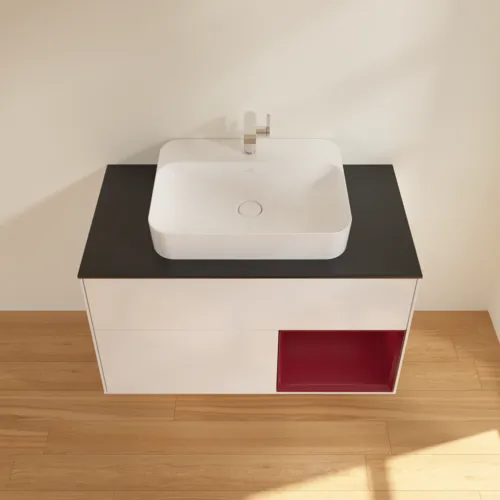 VILLEROY BOCH Toaletní skříňka Finion, s osvětlením, 2 výsuvy, 1000 x 603 x 501 mm, lesklý bílý lak / matný lak Pivoňka / matné černé sklo #F372HBGF, obrázek 4