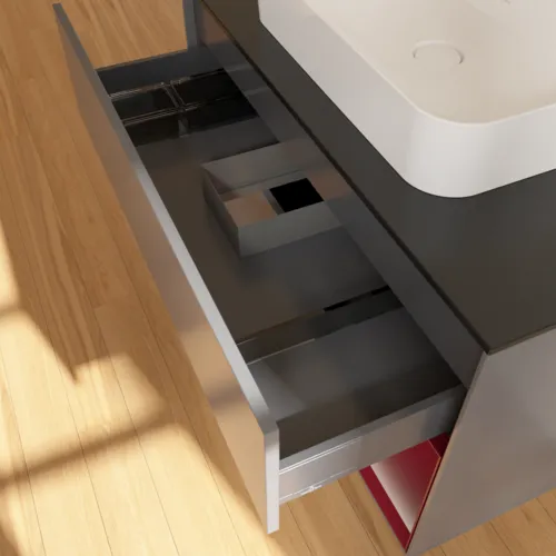 VILLEROY BOCH Toaletní skříňka Finion, s osvětlením, 2 výsuvy, 1000 x 603 x 501 mm, antracitový matný lak / pivoňkový matný lak / černé matné sklo #F372HBGK, obrázek 8