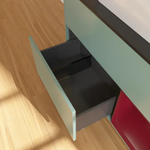 VILLEROY BOCH Toaletní skříňka Finion, s osvětlením, 2 výsuvy, 1000 x 603 x 501 mm, olivový matný lak / pivoňkový matný lak / černé matné sklo #F372HBGM, obrázek 7