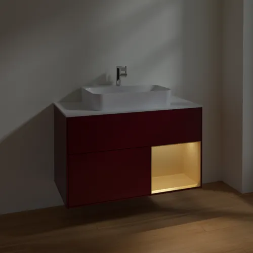 VILLEROY BOCH Toaletní skříňka Finion, s osvětlením, 2 výsuvy, 1000 x 603 x 501 mm, Peony Matt Lacquer / Gold Matt Lacquer / Glass White Matt #F371HFHB, obrázek 5