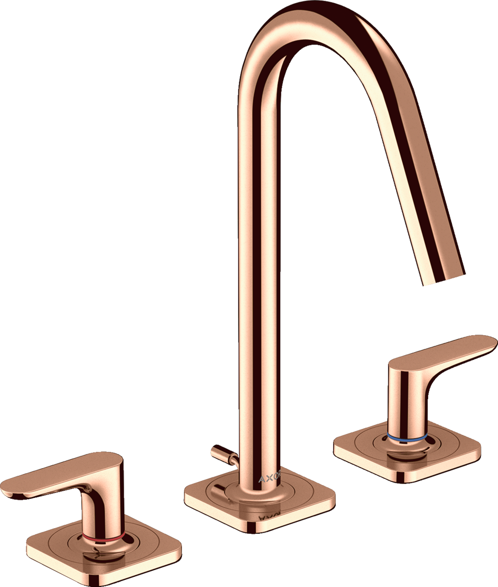 HANSGROHE AXOR Citterio M tříotvorová umyvadlová baterie 160 s pákovými rukojeťmi, rozetami a výsuvným odpadem #34133300 - Leštěné červené zlato
