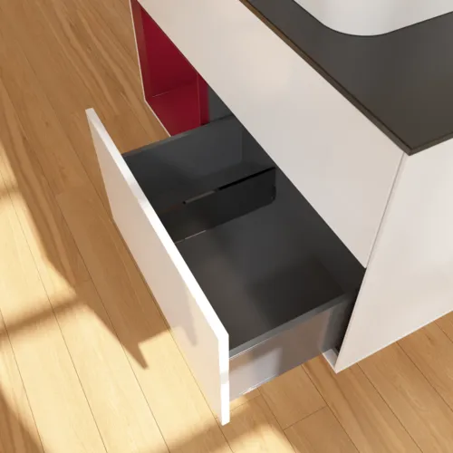 VILLEROY BOCH Toaletní skříňka Finion, s osvětlením, 2 výsuvy, 1000 x 603 x 501 mm, lesklý bílý lak / matný lak Pivoňka / matné černé sklo #F362HBGF, obrázek 7