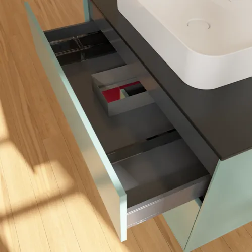 VILLEROY BOCH Toaletní skříňka Finion, s osvětlením, 2 výsuvy, 1000 x 603 x 501 mm, olivový matný lak / pivoňkový matný lak / černé matné sklo #F362HBGM, obrázek 8