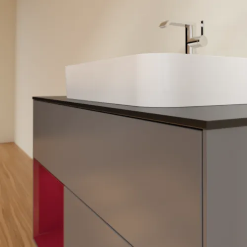 VILLEROY BOCH Toaletní skříňka Finion, s osvětlením, 2 výsuvy, 1000 x 603 x 501 mm, antracitový matný lak / pivoňkový matný lak / černé matné sklo #F362HBGK, obrázek 6