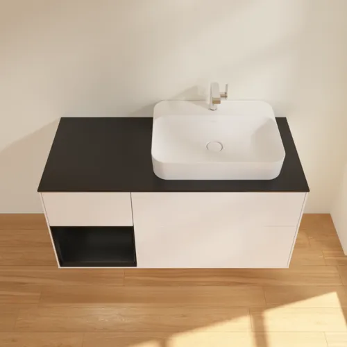 VILLEROY BOCH Toaletní skříňka Finion, s osvětlením, 3 výsuvy, 1200 x 603 x 501 mm, bílý matný lak / černý matný lak / černé matné sklo #F392PDMT, obrázek 4