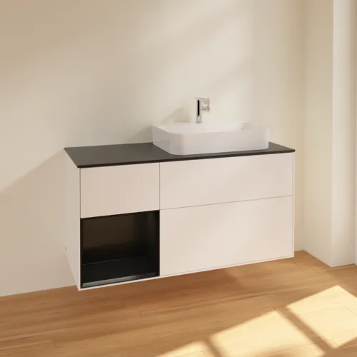 VILLEROY BOCH Toaletní skříňka Finion, s osvětlením, 3 výsuvy, 1200 x 603 x 501 mm, bílý matný lak / černý matný lak / černé matné sklo #F392PDMT, obrázek 2