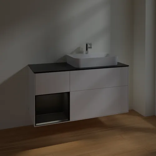 VILLEROY BOCH Toaletní skříňka Finion, s osvětlením, 3 výsuvy, 1200 x 603 x 501 mm, bílý matný lak / černý matný lak / černé matné sklo #F392PDMT, obrázek 5