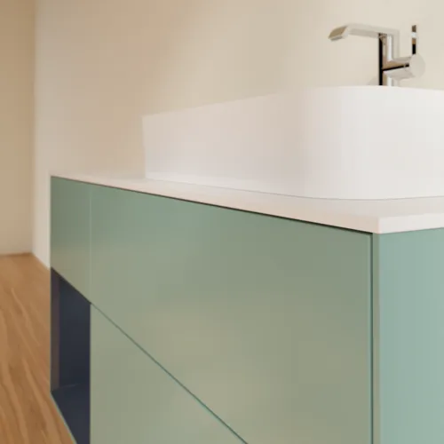 VILLEROY BOCH Toaletní skříňka Finion, s osvětlením, 3 výsuvy, 1200 x 603 x 501 mm, olivový matný lak / půlnoční modrý matný lak / bílé matné sklo #F391HGGM, obrázek 6