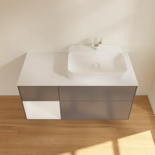 VILLEROY BOCH Toaletní skříňka Finion, s osvětlením, 3 výsuvy, 1200 x 603 x 501 mm, antracit matný lak / lesklý bílý lak / sklo bílé matné #F391GFGK, obrázek 4