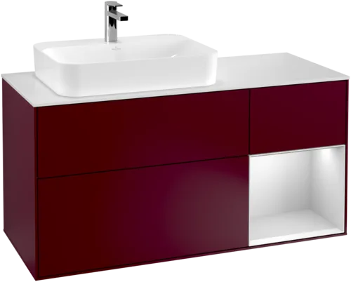 VILLEROY BOCH Toaletní skříňka Finion, s osvětlením, 3 výsuvy, 1200 x 603 x 501 mm, Peony Matt Lacquer / White Matt Lacquer / Glass White Matt #F401MTHB, obrázek 1
