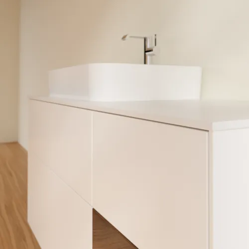 VILLEROY BOCH Toaletní skříňka Finion, s osvětlením, 3 výsuvy, 1200 x 603 x 501 mm, bílý matný lak / ořechová dýha / sklo bílé matné #F401GNMT, obrázek 6