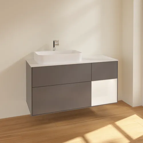 VILLEROY BOCH Toaletní skříňka Finion, s osvětlením, 3 výsuvy, 1200 x 603 x 501 mm, antracitový matný lak / bílý matný lak / bílé matné sklo #F401MTGK, obrázek 3