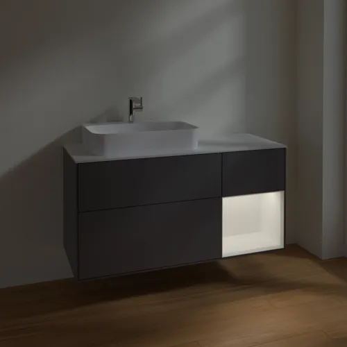 VILLEROY BOCH Toaletní skříňka Finion, s osvětlením, 3 výsuvy, 1200 x 603 x 501 mm, antracitový matný lak / bílý matný lak / bílé matné sklo #F401MTGK, obrázek 6