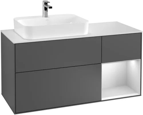 VILLEROY BOCH Toaletní skříňka Finion, s osvětlením, 3 výsuvy, 1200 x 603 x 501 mm, antracitový matný lak / bílý matný lak / bílé matné sklo #F401MTGK, obrázek 2