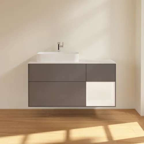 VILLEROY BOCH Toaletní skříňka Finion, s osvětlením, 3 výsuvy, 1200 x 603 x 501 mm, antracitový matný lak / bílý matný lak / bílé matné sklo #F401MTGK, obrázek 4