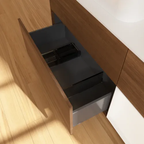 VILLEROY BOCH Toaletní skříňka Finion, s osvětlením, 3 výsuvy, 1200 x 603 x 501 mm, ořechová dýha / bílý matný lak / bílé matné sklo #F401MTGN, obrázek 7