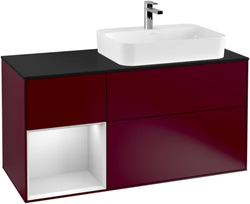 VILLEROY BOCH Toaletní skříňka Finion, s osvětlením, 3 výsuvy, 1200 x 603 x 501 mm, matný lak Peony / bílý matný lak / černé matné sklo #F392MTHB, obrázek 1