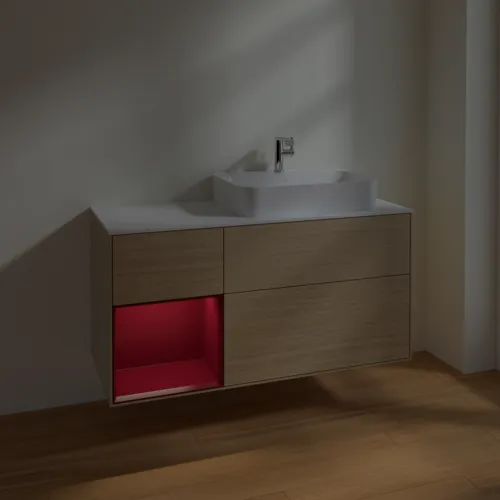 VILLEROY BOCH Toaletní skříňka Finion, s osvětlením, 3 výsuvy, 1200 x 603 x 501 mm, dubová dýha / matný lak Pivoňka / matné bílé sklo #F391HBPC, obrázek 5
