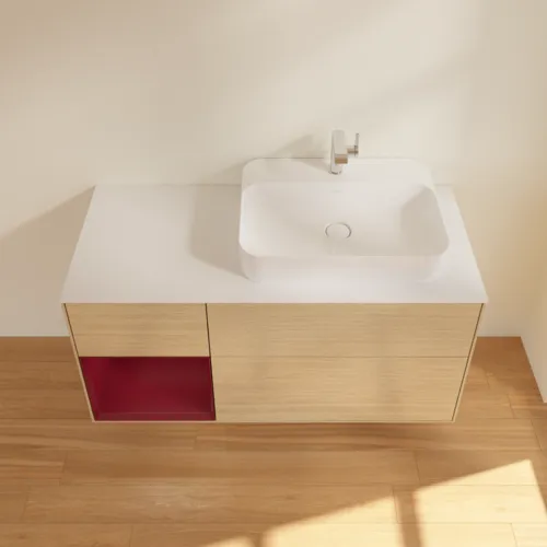 VILLEROY BOCH Toaletní skříňka Finion, s osvětlením, 3 výsuvy, 1200 x 603 x 501 mm, dubová dýha / matný lak Pivoňka / matné bílé sklo #F391HBPC, obrázek 4