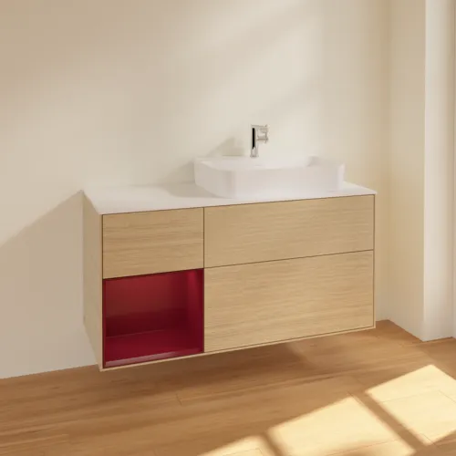 VILLEROY BOCH Toaletní skříňka Finion, s osvětlením, 3 výsuvy, 1200 x 603 x 501 mm, dubová dýha / matný lak Pivoňka / matné bílé sklo #F391HBPC, obrázek 2