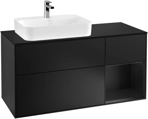 VILLEROY BOCH Toaletní skříňka Finion, s osvětlením, 3 výsuvy, 1200 x 603 x 501 mm, černý matný lak / černý matný lak / černé matné sklo #F402PDPD