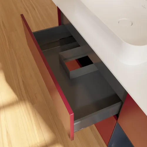 VILLEROY BOCH Toaletní skříňka Finion, s osvětlením, 3 výsuvy, 1200 x 603 x 501 mm, Pivoňka matný lak / Půlnoční modrá matný lak / Sklo bílé matné #F401HGHB, obrázek 8