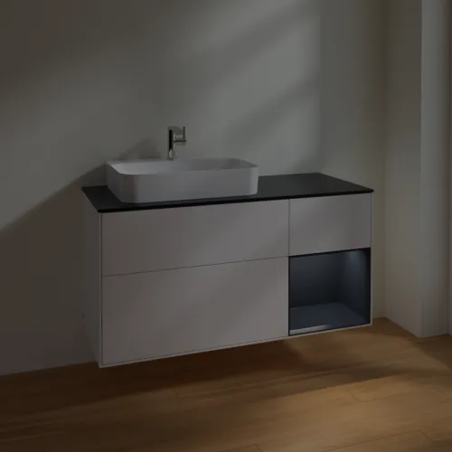 VILLEROY BOCH Toaletní skříňka Finion, s osvětlením, 3 výsuvy, 1200 x 603 x 501 mm, bílý matný lak / půlnoční modrý matný lak / černé matné sklo #F402HGMT, obrázek 5