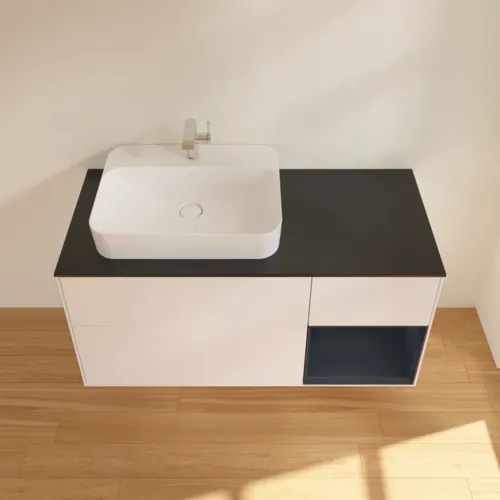 VILLEROY BOCH Toaletní skříňka Finion, s osvětlením, 3 výsuvy, 1200 x 603 x 501 mm, bílý matný lak / půlnoční modrý matný lak / černé matné sklo #F402HGMT, obrázek 4