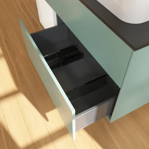 VILLEROY BOCH Toaletní skříňka Finion, s osvětlením, 3 výsuvy, 1200 x 603 x 501 mm, olivový matný lak / bílý matný lak / černé matné sklo #F392MTGM, obrázek 7