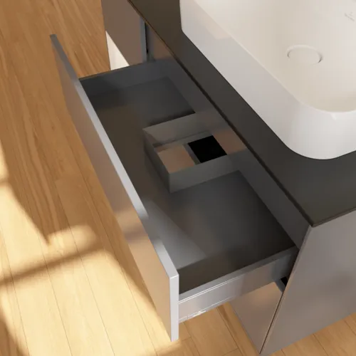 VILLEROY BOCH Toaletní skříňka Finion, s osvětlením, 3 výsuvy, 1200 x 603 x 501 mm, antracitový matný lak / bílý matný lak / černé matné sklo #F392MTGK, obrázek 8