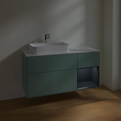 VILLEROY BOCH Toaletní skříňka Finion, s osvětlením, 3 výsuvy, 1200 x 603 x 501 mm, olivový matný lak / půlnoční modrý matný lak / bílé matné sklo #F401HGGM, obrázek 5
