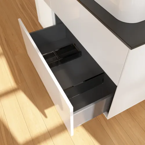 VILLEROY BOCH Toaletní skříňka Finion, s osvětlením, 3 výsuvy, 1200 x 603 x 501 mm, lesklý bílý lak / bílý matný lak / sklo černé matné #F392MTGF, obrázek 7