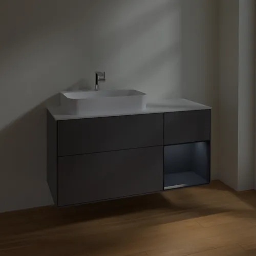 VILLEROY BOCH Toaletní skříňka Finion, s osvětlením, 3 výsuvy, 1200 x 603 x 501 mm, antracitový matný lak / půlnoční modrý matný lak / bílé matné sklo #F401HGGK, obrázek 5