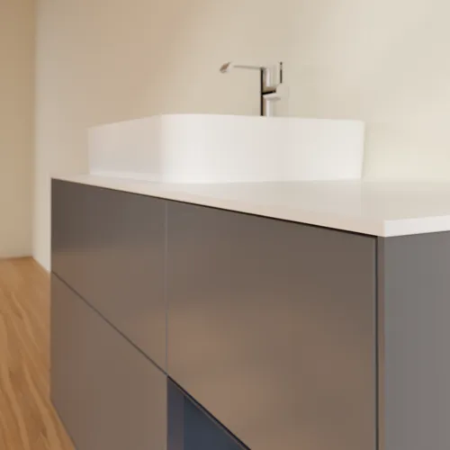 VILLEROY BOCH Toaletní skříňka Finion, s osvětlením, 3 výsuvy, 1200 x 603 x 501 mm, antracitový matný lak / půlnoční modrý matný lak / bílé matné sklo #F401HGGK, obrázek 6