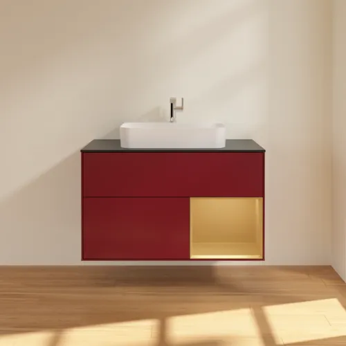 VILLEROY BOCH Toaletní skříňka Finion, s osvětlením, 2 výsuvy, 1000 x 603 x 501 mm, Peony Matt Lacquer / Gold Matt Lacquer / Glass Black Matt #F372HFHB, obrázek 3