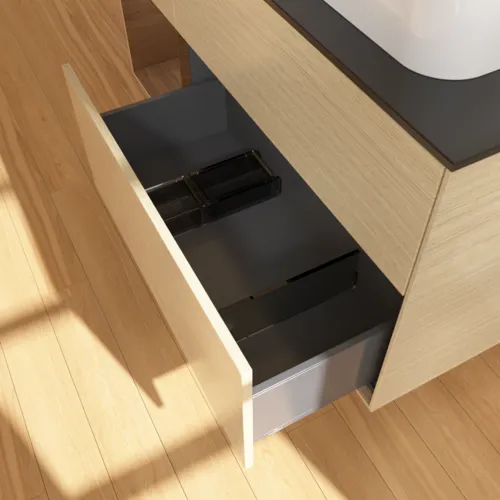 VILLEROY BOCH Toaletní stolek Finion, s osvětlením, 3 výsuvy, 1200 x 603 x 501 mm, dubová dýha / ořechová dýha / sklo černé matné #F392GNPC, obrázek 7